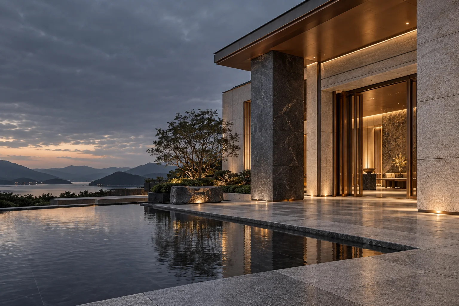 Illustration of natural stone in a contemporary hotel entrance